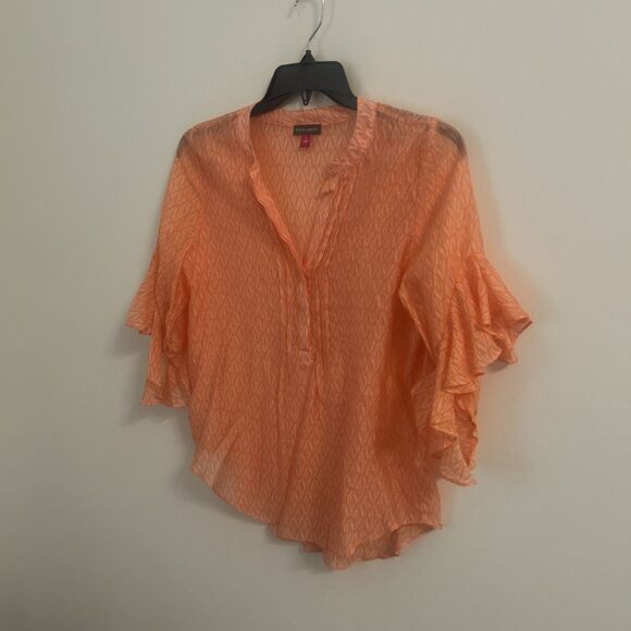 Vince Camuto Sheer Ruffle Sleeve Boho Top Women’s Small Orange Cover-Up - Picture 2 of 6